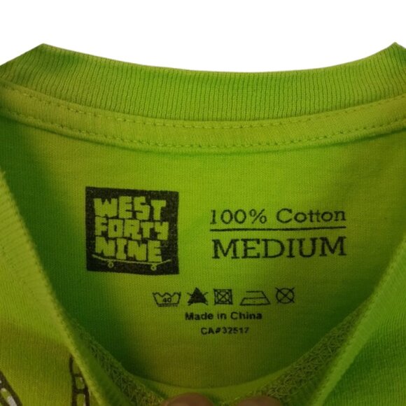 Vintage WEST 49 Tee Shirt Kids Medium US M Skateboard Skeleton Skull Lime Green - Picture 3 of 12